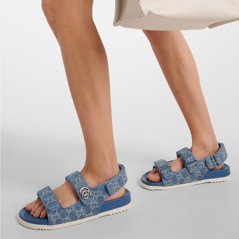 GUCCI GG logo double straps denim sandals - Picture 7 of 7